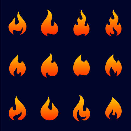 Set of Fire Flame Logo Design Vector Template. Icon Symbol.のイラスト素材