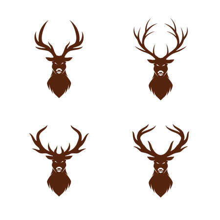 Set of Deer Head logo design template vector. Luxury Deer Hunt logo vector templateのイラスト素材