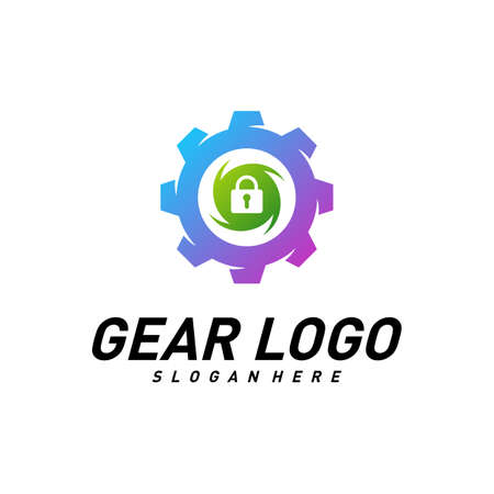 Gear with key logo Design Vector Template. Mechanic Security Icon Symbol. Colorful Iconのイラスト素材