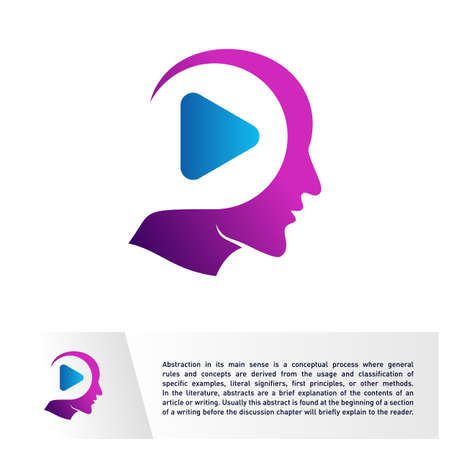 Head People with Play Logo Vector Template. Brain, Creative mind With Media Icon, learning and design icons. Man head, people symbols. Colorful Iconのイラスト素材