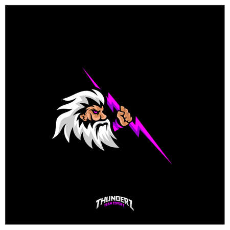 Zeus Thunderbolt Esport gaming mascot logo template Vector. Modern Head Zeus Thunderbolt Logo Vector, Illustrationのイラスト素材
