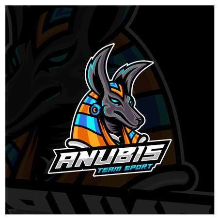 Anubis Esport gaming mascot logo template Vector. Modern Head Anubis Logo Vector, Illustrationのイラスト素材
