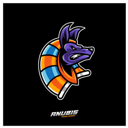 Anubis Esport gaming mascot logo template Vector. Modern Head Anubis Logo Vector, Illustrationのイラスト素材