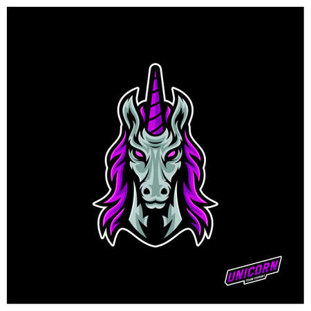 Unicorn Esport gaming mascot logo template Vector. Modern Head Unicorn Logo Vectorのイラスト素材