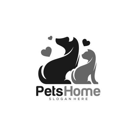Pets Logo dog cat design vector template. Animals Veterinary clinic Logotype concept outline icon.のイラスト素材