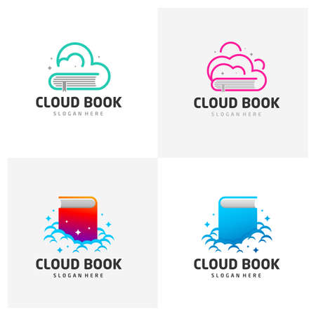 Set of Cloud book logo design vector template for online education, library and bookstore concept logo vector, Icon symbolのイラスト素材