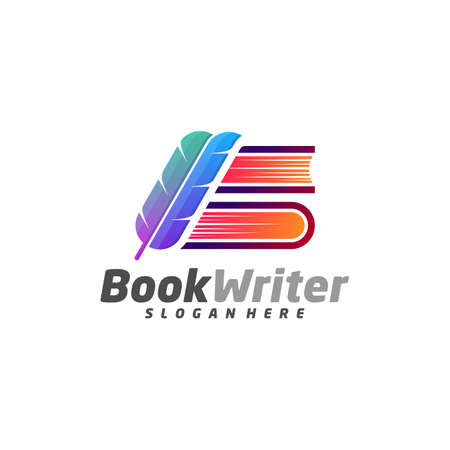 Book Writer Logo Template Design Vector, Feather Book Logo Design Concepts, Emblem, Design Concept, Creative Symbol, Iconのイラスト素材