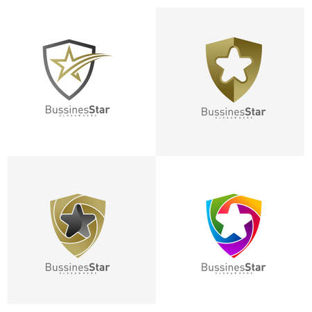 Set of Shield Star Logo Template Design Vector, Concept, Creative Symbol, Iconのイラスト素材