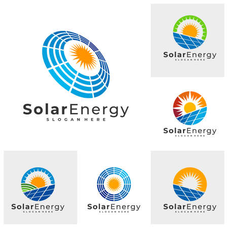 Set of Solar logo vector template, Creative Sun energy logo design conceptsのイラスト素材