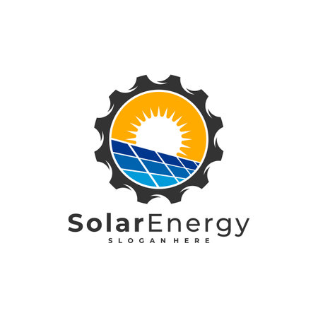 Solar Gear logo vector template, Creative Solar panel energy logo design conceptsのイラスト素材