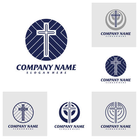Set of Christian Logo Design Template. Christian logo concept vector. Emblem, Creative Symbol, Iconのイラスト素材
