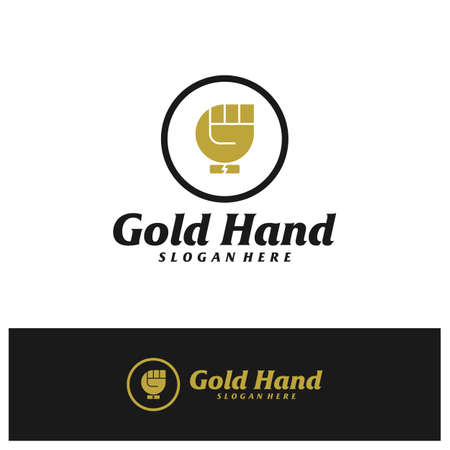 Gold Hand Logo Design Template. Clench Hand logo concept vector. Creative Icon Symbolのイラスト素材