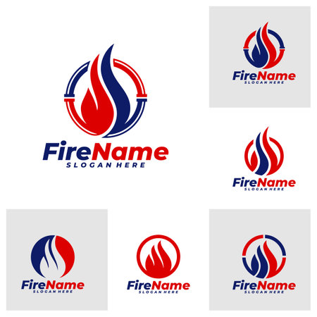 Set of Fire Logo Design Template. Circle Fire logo concept vector. Creative Icon Symbolのイラスト素材