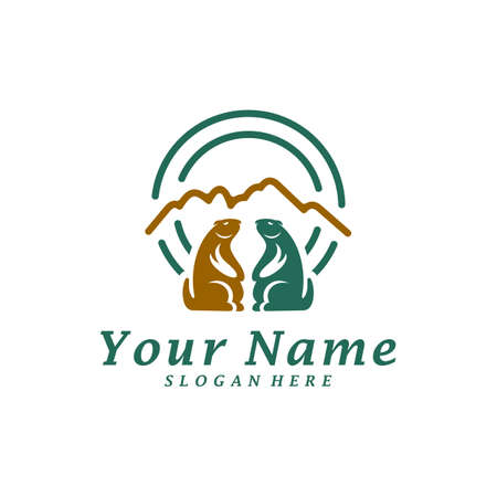 Guinea pig with Mountain Logo Design Template. Mountain with guinea pig logo concept vector. Creative Icon Symbolのイラスト素材