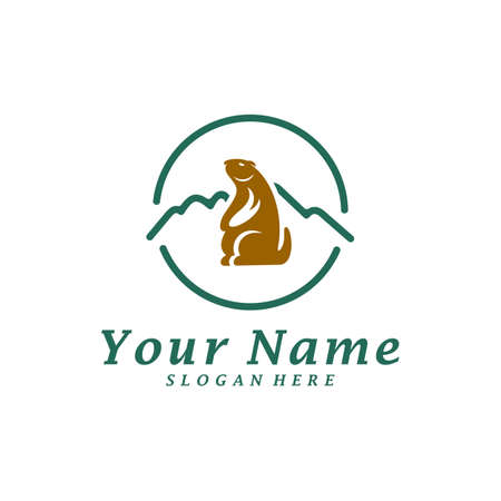 Guinea pig with Mountain Logo Design Template. Mountain with guinea pig logo concept vector. Creative Icon Symbolのイラスト素材