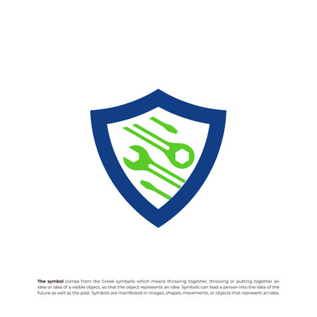 Mechanic Shield Logo Vector. Shield Mechanic logo design concept template. Creative Simple Icon Symbolのイラスト素材