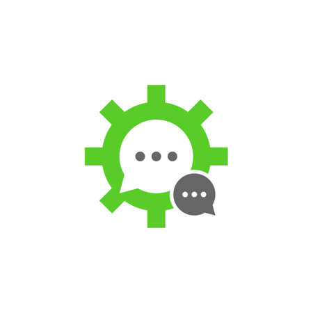 Gear Chat Logo Design Template. Chat Gear logo concept vector. Creative Icon Symbolのイラスト素材