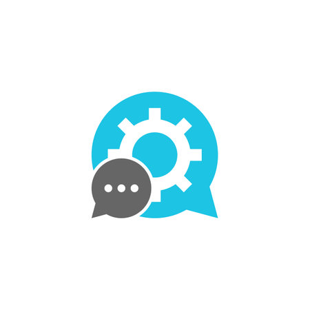 Gear Chat Logo Design Template. Chat Gear logo concept vector. Creative Icon Symbolのイラスト素材