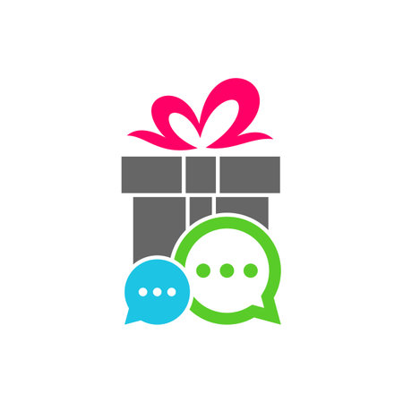 Gift Chat Logo Design Template. Chat Gift logo concept vector. Creative Icon Symbolのイラスト素材