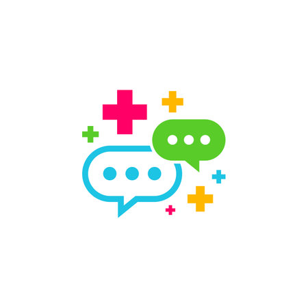 Health Chat Logo Design Template. Chat Plus logo concept vector. Creative Icon Symbolのイラスト素材