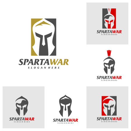 Set of Spartan Warrior Logo Vector. Spartan Helmet Logo design template. Creative icon symbolのイラスト素材