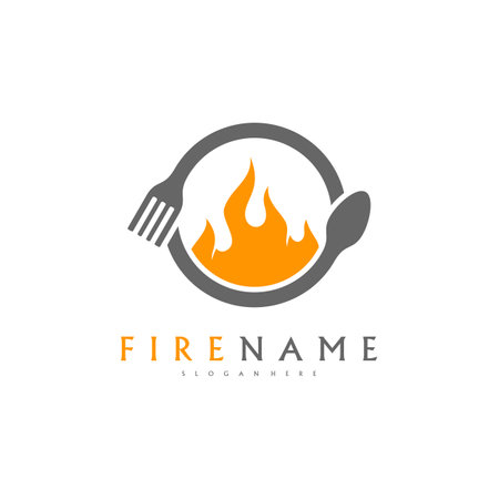Fire Food logo template, Hot Food Logo designs concept vectorのイラスト素材