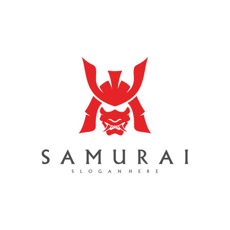 Samurai head logo design vector. Samurai warrior logo templateのイラスト素材