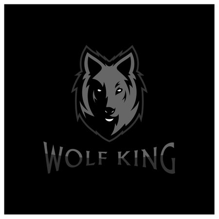 Wolf head illustration Logo Design. Wolf mascot vector art. Frontal symmetric image of wolf looking dangerous.のイラスト素材