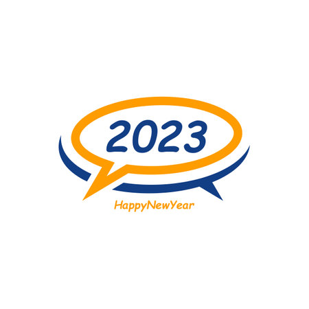 Happy New Year 2023 text with Chat design concept. Cover of business diary for 2023 with wishes. Brochure design template, card, banner. Vector illustration. Isolated on white background.のイラスト素材
