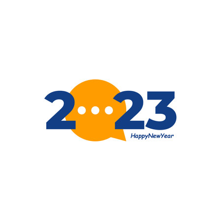 Happy New Year 2023 text with Chat design concept. Cover of business diary for 2023 with wishes. Brochure design template, card, banner. Vector illustration. Isolated on white background.のイラスト素材