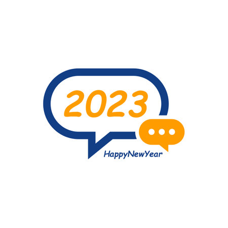 Happy New Year 2023 text with Chat design concept. Cover of business diary for 2023 with wishes. Brochure design template, card, banner. Vector illustration. Isolated on white background.のイラスト素材