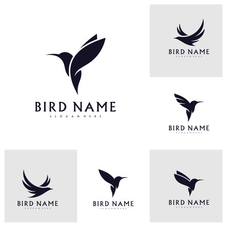 Set of Hummingbird logo design vector template, Bird logo for modern business, simple minimalist and clean designのイラスト素材