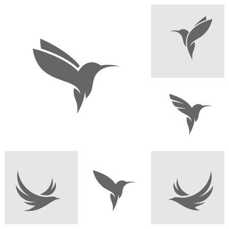 Set of Hummingbird logo design vector template, Bird logo for modern business, simple minimalist and clean designのイラスト素材