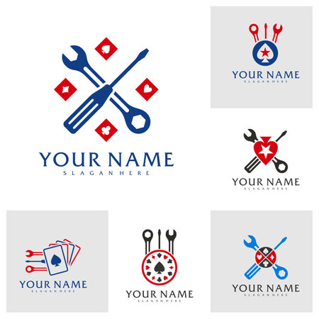 Set of Mechanic Poker logo vector template, Creative Poker logo design conceptsのイラスト素材