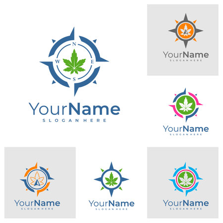 Set of Compass Cannabis logo template. Creative Cannabis logo design conceptsのイラスト素材
