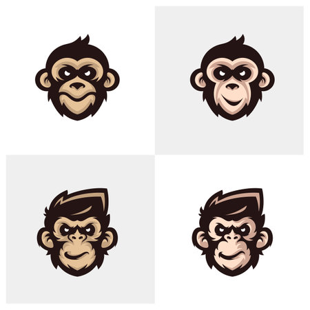 Set of Head Monkey Mascot logo template Vector. Creative Monkey Logo Vectorのイラスト素材