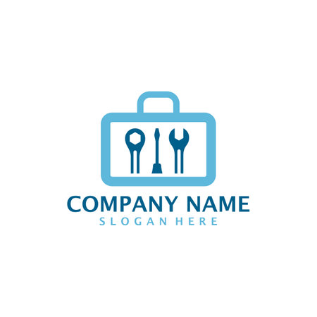 Mechanic Suitcase logo design vector. Suitcase logo design template conceptのイラスト素材