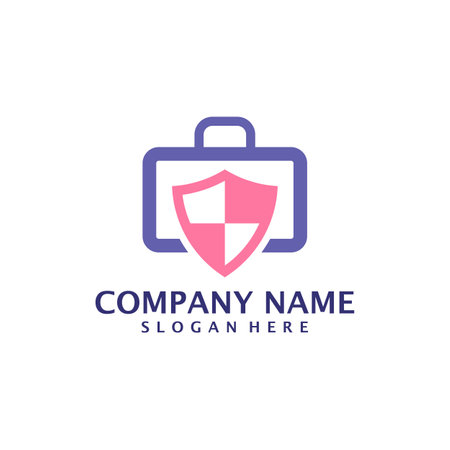 Shield Suitcase logo design vector. Suitcase logo design template conceptのイラスト素材