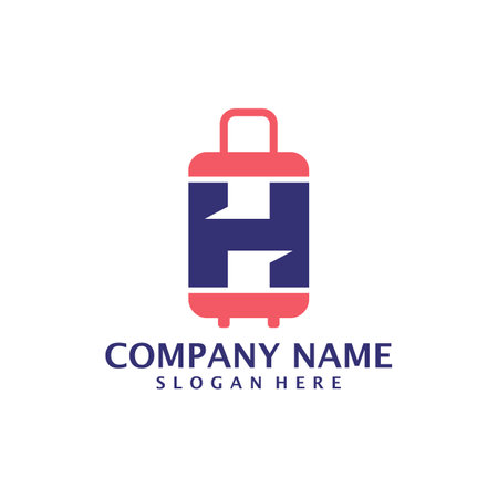 Letter H with Suitcase logo design vector. Initial H with Suitcase logo design template conceptのイラスト素材