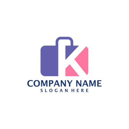 Letter K with Suitcase logo design vector. Initial K with Suitcase logo design template conceptのイラスト素材