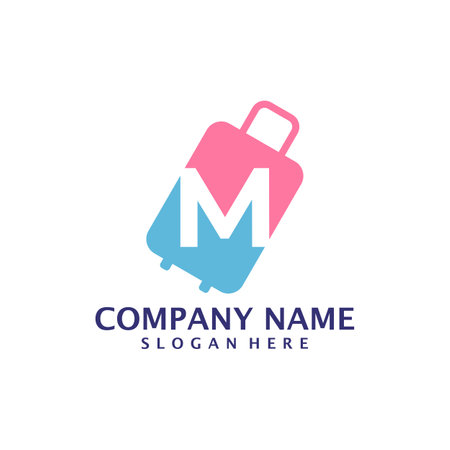 Letter M with Suitcase logo design vector. Initial M with Suitcase logo design template conceptのイラスト素材
