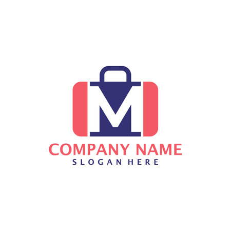 Letter M with Suitcase logo design vector. Initial M with Suitcase logo design template conceptのイラスト素材