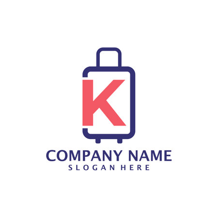 Letter K with Suitcase logo design vector. Initial K with Suitcase logo design template conceptのイラスト素材