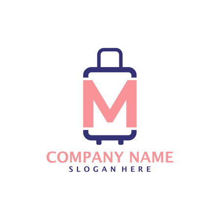 Letter M with Suitcase logo design vector. Initial M with Suitcase logo design template conceptのイラスト素材