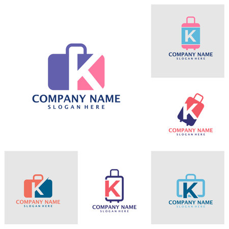 Set of Letter K with Suitcase logo design vector. Initial K with Suitcase logo design template conceptのイラスト素材
