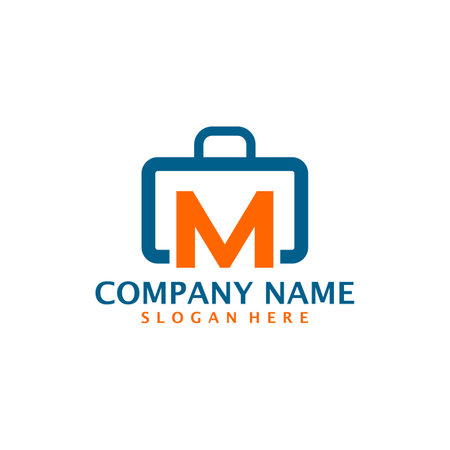 Letter M with Suitcase logo design vector. Initial M with Suitcase logo design template conceptのイラスト素材