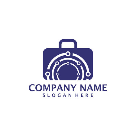 Tech Suitcase logo design vector. Suitcase logo design template conceptのイラスト素材