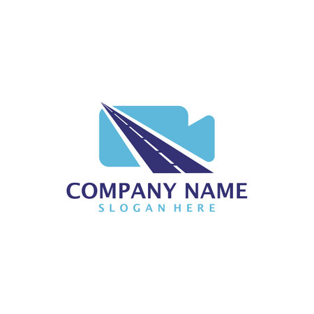 Road camera logo design vector. Camera with Road logo design template conceptのイラスト素材