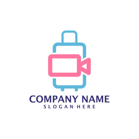Camera with Suitcase logo design vector. Suitcase logo design template conceptのイラスト素材