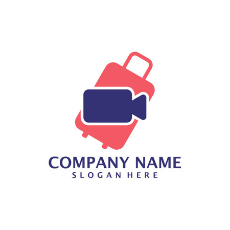 Camera with Suitcase logo design vector. Suitcase logo design template conceptのイラスト素材